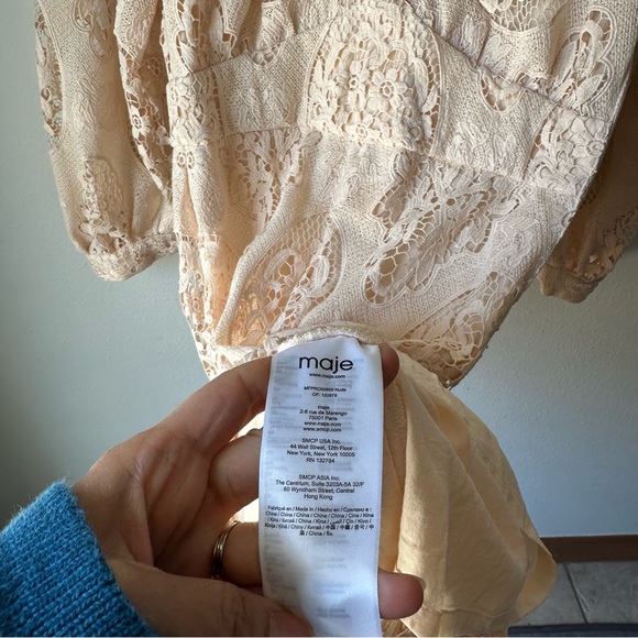 Maje // Romy Guipure Lace Cream Midi dress Size 6 Boho bridal crochet - Picture 7 of 15